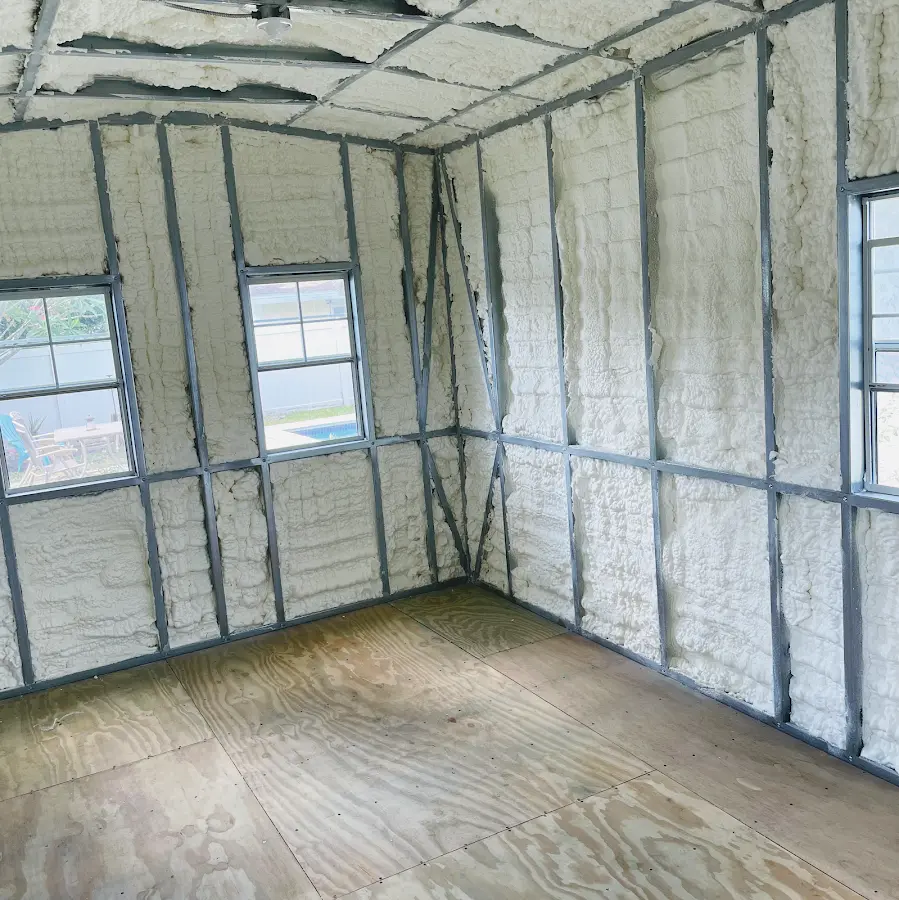 Closed-cell spray foam insulation applied to wall cavities in a residential project in Thief River Falls